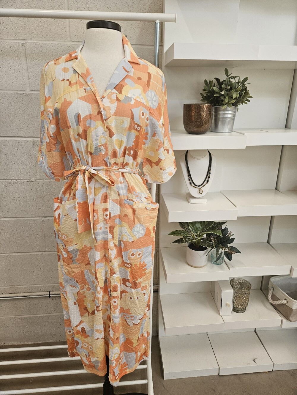 Shirt Dress in Orange and Cream